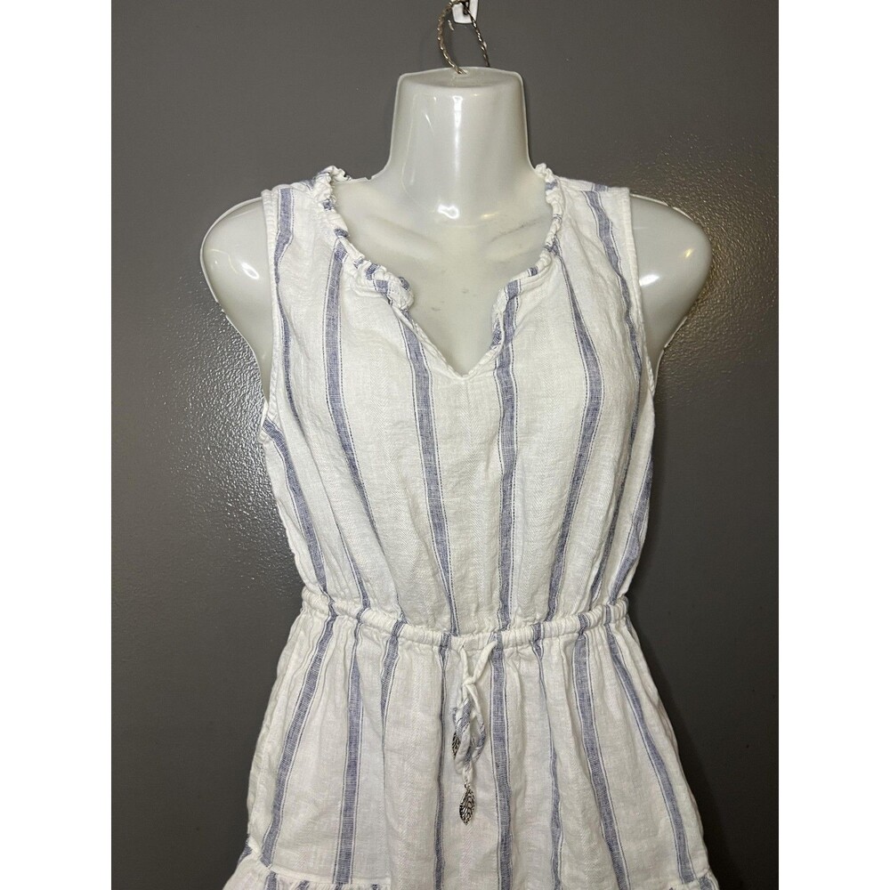 Blue Island Dress Womens XS White Striped Ruffle Hem Drawstring Waist Sundress